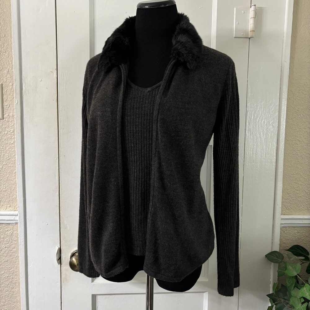 NORTONMCNAUGHTON Faux Fur Collar Sweater